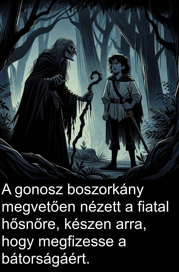 bátorságáért: A gonosz boszorkány megvetően nézett a fiatal hősnőre, készen arra, hogy megfizesse a bátorságáért.