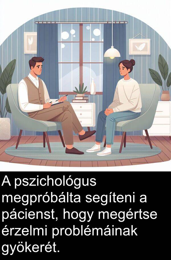 megpróbálta: A pszichológus megpróbálta segíteni a pácienst, hogy megértse érzelmi problémáinak gyökerét.