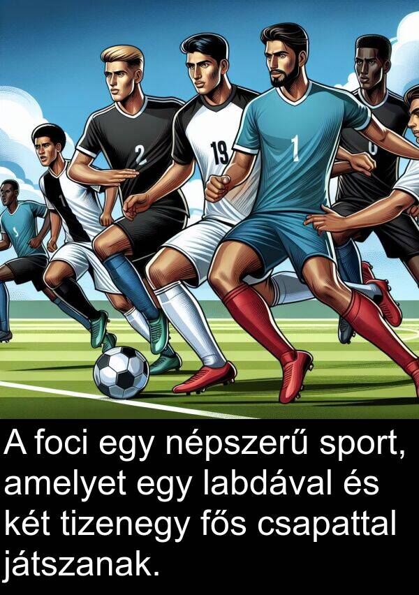 csapattal: A foci egy népszerű sport, amelyet egy labdával és két tizenegy fős csapattal játszanak.