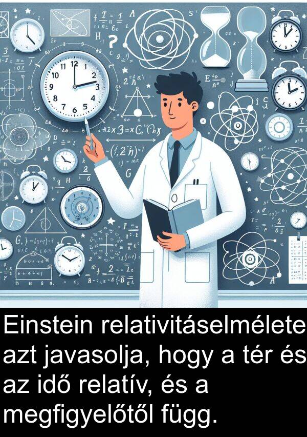 relatív: Einstein relativitáselmélete azt javasolja, hogy a tér és az idő relatív, és a megfigyelőtől függ.