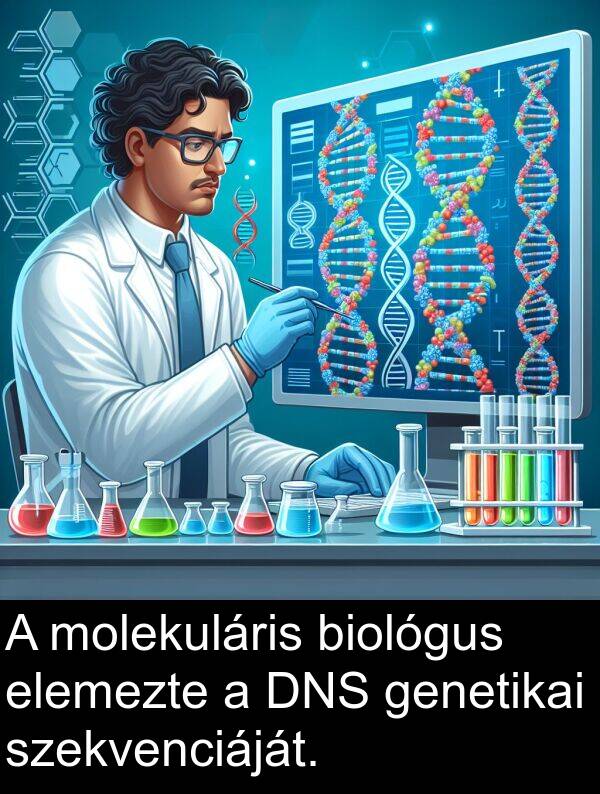 molekuláris: A molekuláris biológus elemezte a DNS genetikai szekvenciáját.