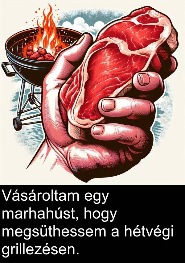 hétvégi: Vásároltam egy marhahúst, hogy megsüthessem a hétvégi grillezésen.