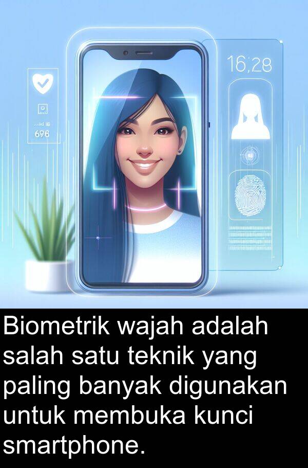 wajah: Biometrik wajah adalah salah satu teknik yang paling banyak digunakan untuk membuka kunci smartphone.