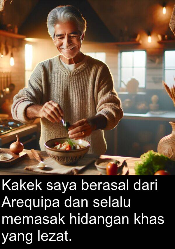 hidangan: Kakek saya berasal dari Arequipa dan selalu memasak hidangan khas yang lezat.