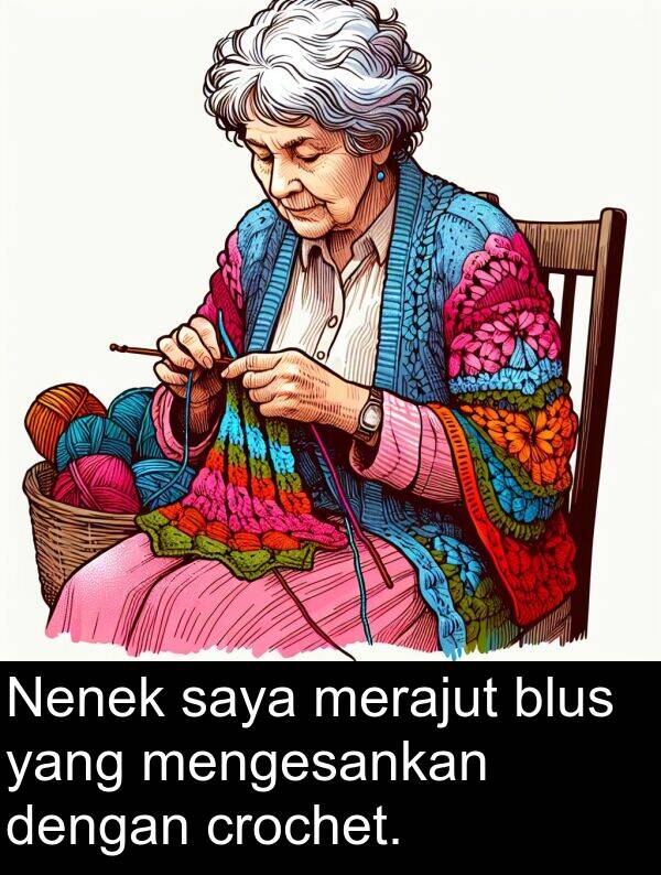 crochet: Nenek saya merajut blus yang mengesankan dengan crochet.