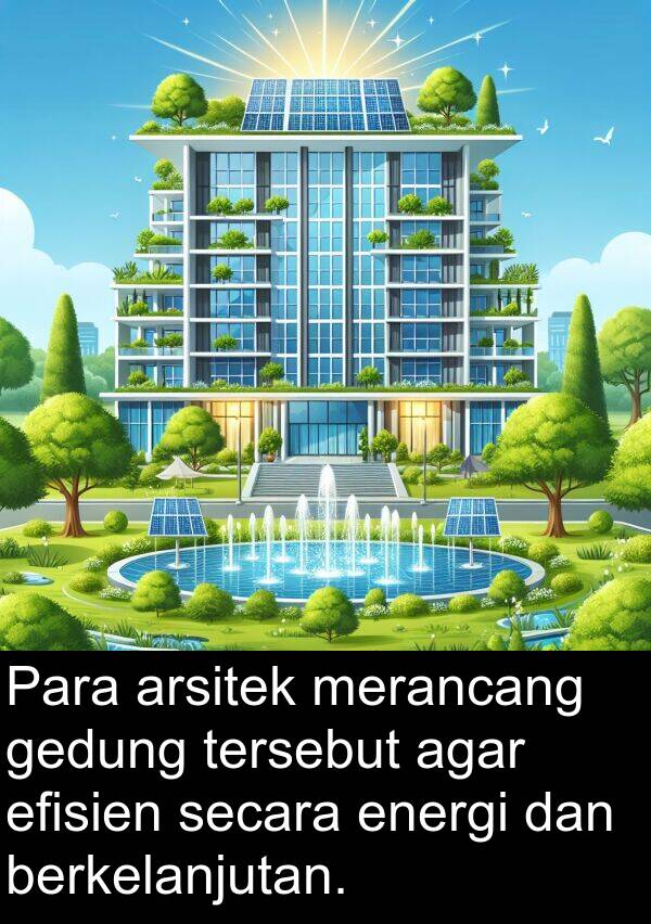 efisien: Para arsitek merancang gedung tersebut agar efisien secara energi dan berkelanjutan.