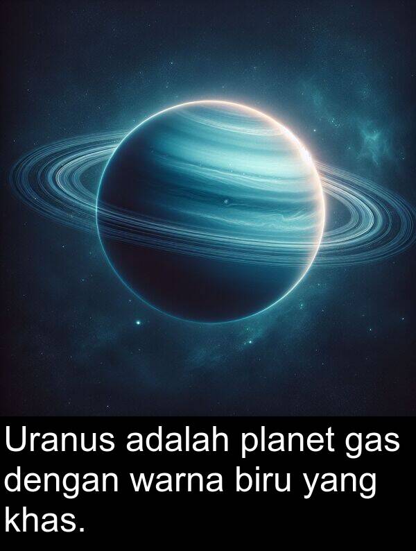 warna: Uranus adalah planet gas dengan warna biru yang khas.