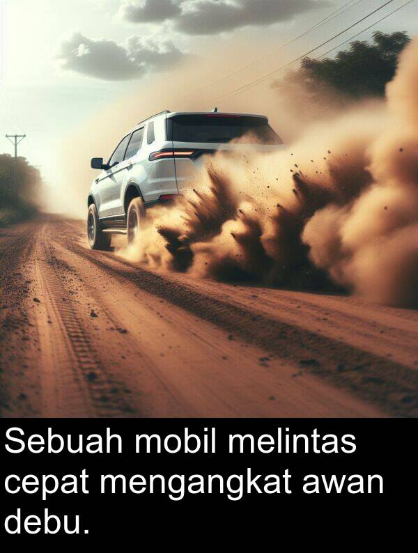 cepat: Sebuah mobil melintas cepat mengangkat awan debu.