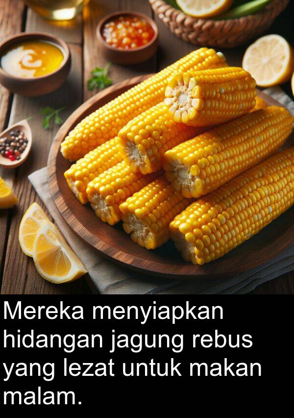 rebus: Mereka menyiapkan hidangan jagung rebus yang lezat untuk makan malam.