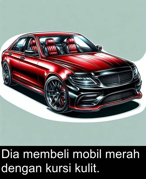 membeli: Dia membeli mobil merah dengan kursi kulit.