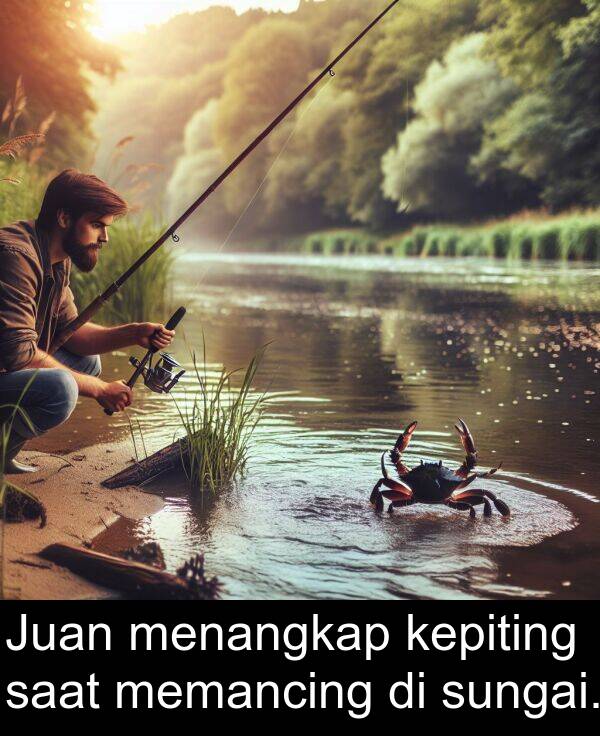 saat: Juan menangkap kepiting saat memancing di sungai.