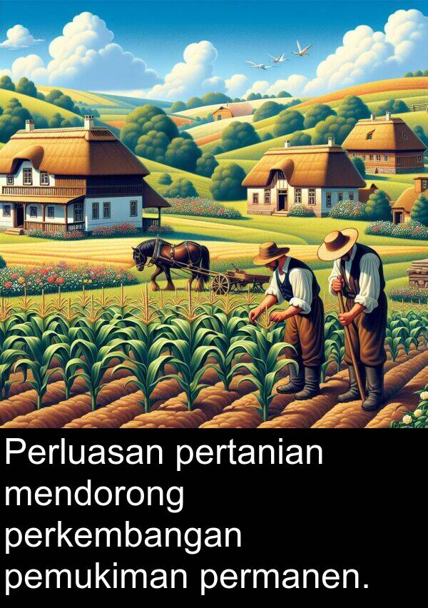 pemukiman: Perluasan pertanian mendorong perkembangan pemukiman permanen.