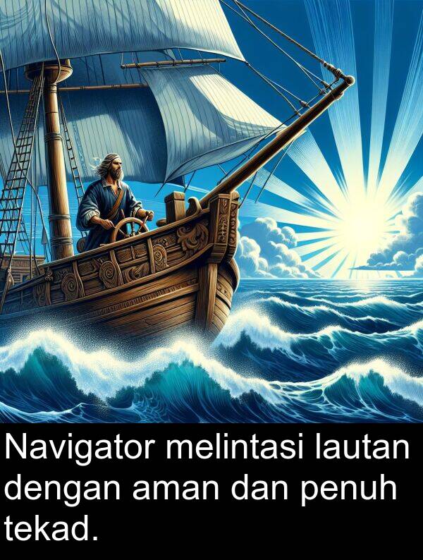 lautan: Navigator melintasi lautan dengan aman dan penuh tekad.