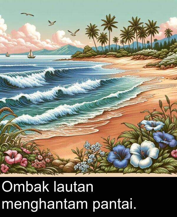 pantai: Ombak lautan menghantam pantai.