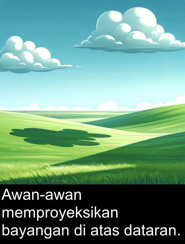 bayangan: Awan-awan memproyeksikan bayangan di atas dataran.