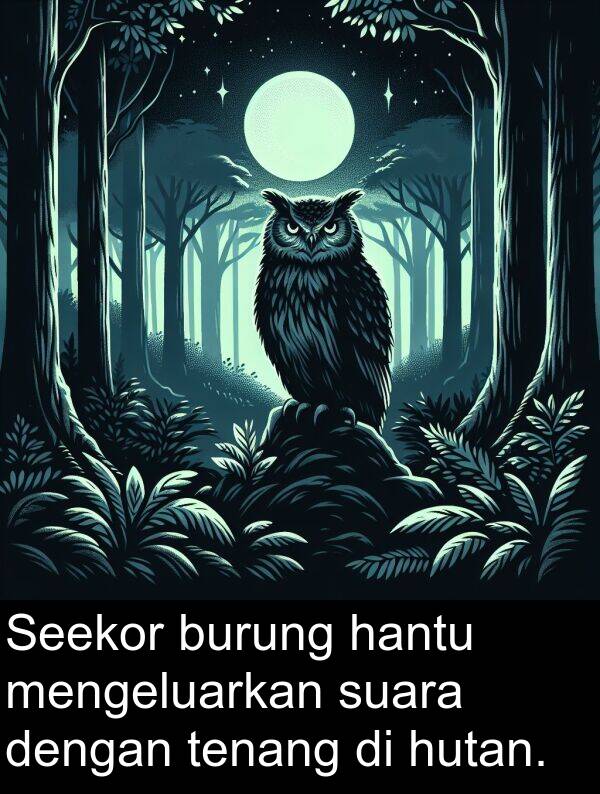 hutan: Seekor burung hantu mengeluarkan suara dengan tenang di hutan.