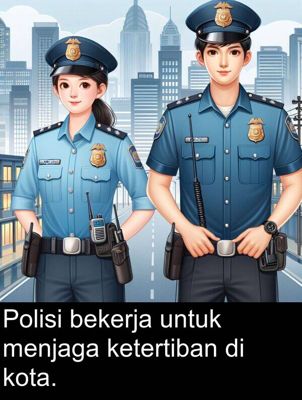 bekerja: Polisi bekerja untuk menjaga ketertiban di kota.