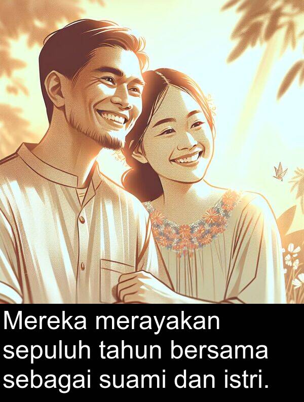 sepuluh: Mereka merayakan sepuluh tahun bersama sebagai suami dan istri.