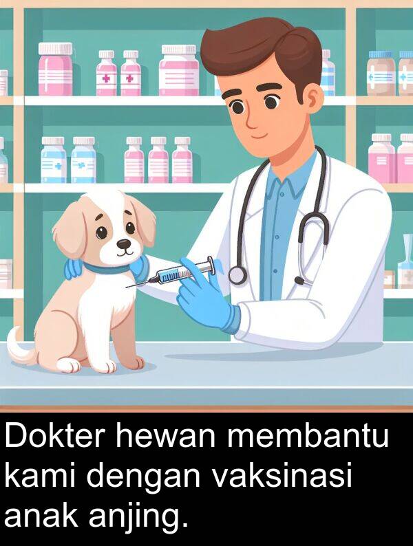 hewan: Dokter hewan membantu kami dengan vaksinasi anak anjing.