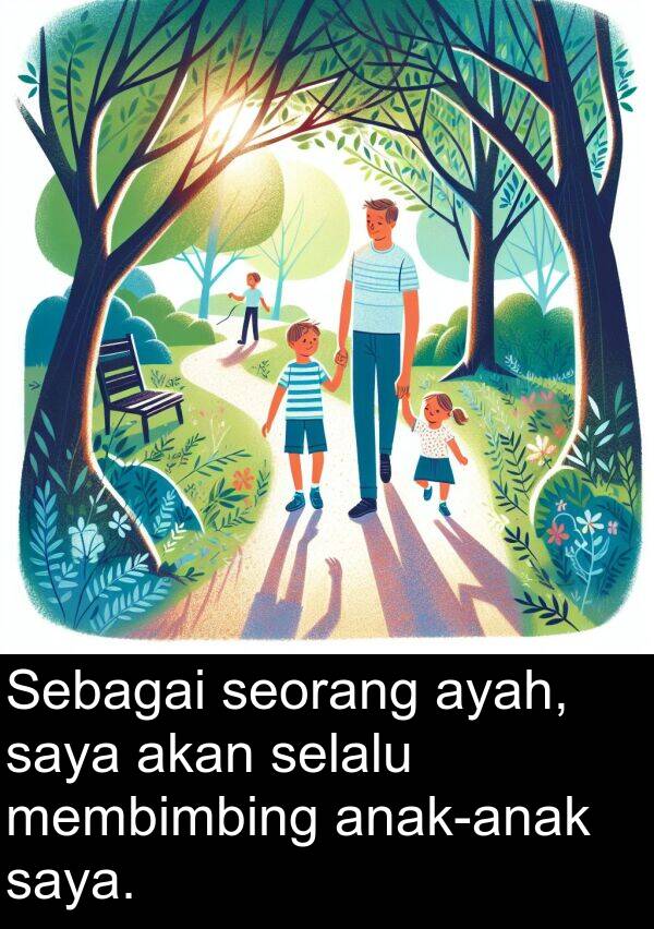 membimbing: Sebagai seorang ayah, saya akan selalu membimbing anak-anak saya.