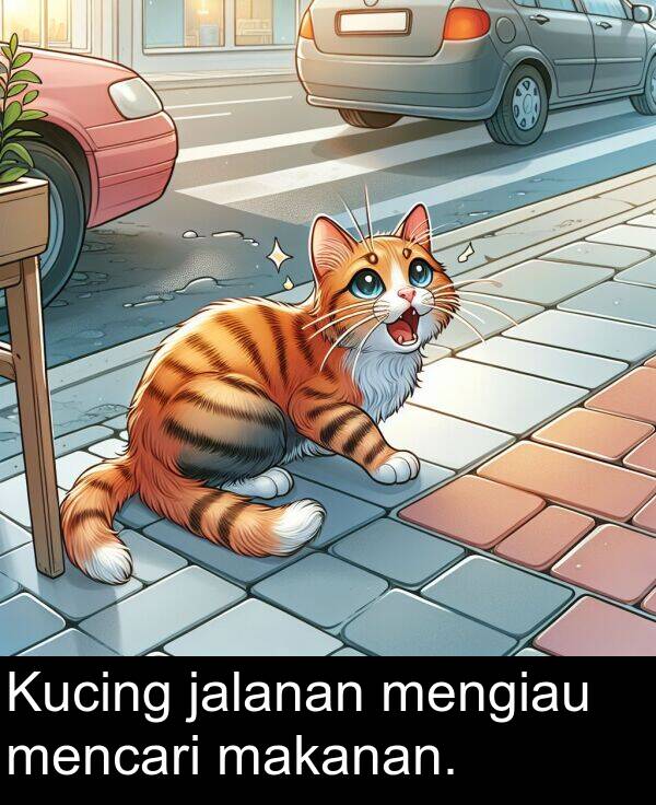 jalanan: Kucing jalanan mengiau mencari makanan.