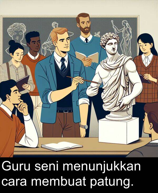 patung: Guru seni menunjukkan cara membuat patung.