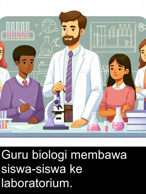 laboratorium: Guru biologi membawa siswa-siswa ke laboratorium.