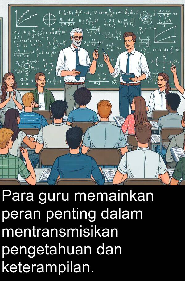 pengetahuan: Para guru memainkan peran penting dalam mentransmisikan pengetahuan dan keterampilan.