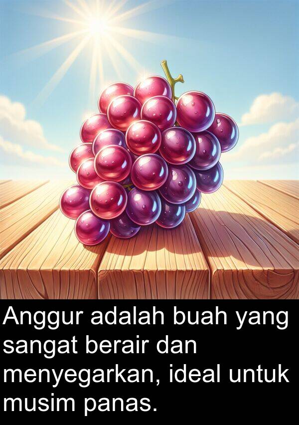 panas: Anggur adalah buah yang sangat berair dan menyegarkan, ideal untuk musim panas.