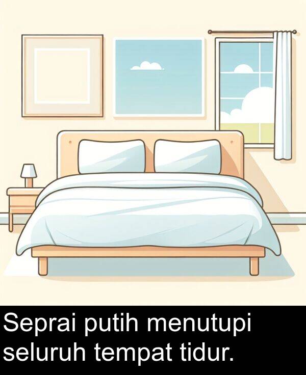 tempat: Seprai putih menutupi seluruh tempat tidur.