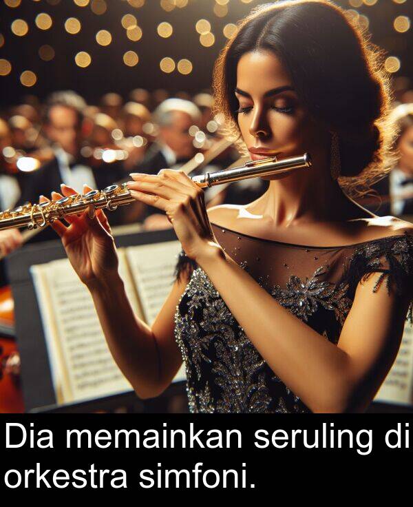 orkestra: Dia memainkan seruling di orkestra simfoni.