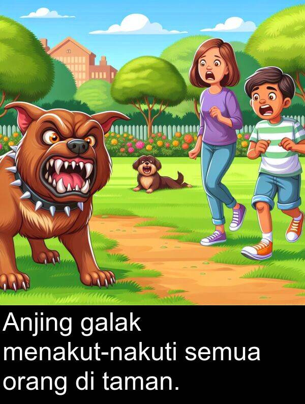 orang: Anjing galak menakut-nakuti semua orang di taman.