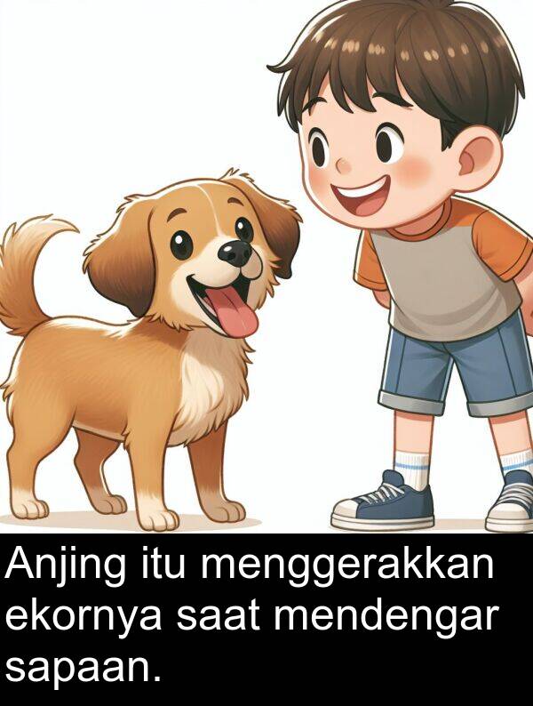 ekornya: Anjing itu menggerakkan ekornya saat mendengar sapaan.