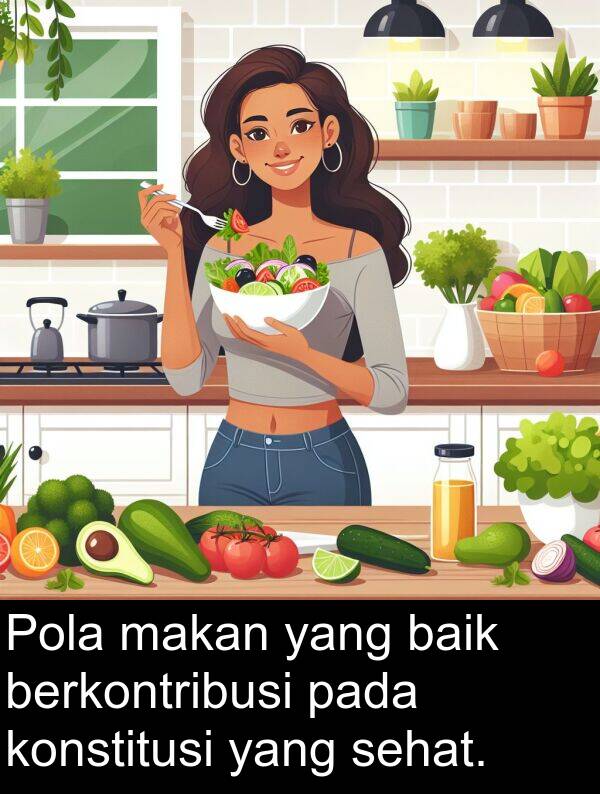 pada: Pola makan yang baik berkontribusi pada konstitusi yang sehat.