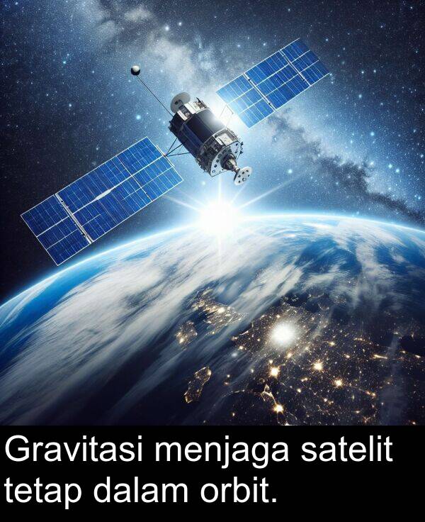 orbit: Gravitasi menjaga satelit tetap dalam orbit.