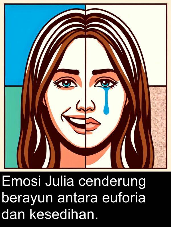 cenderung: Emosi Julia cenderung berayun antara euforia dan kesedihan.