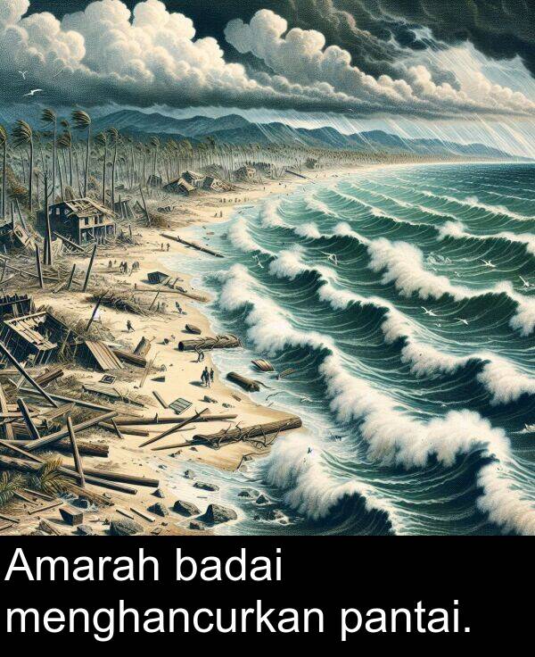 pantai: Amarah badai menghancurkan pantai.