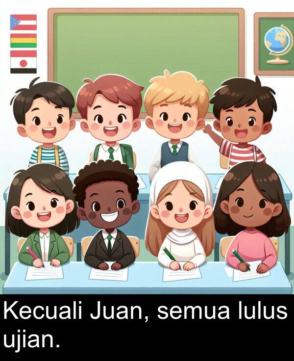 lulus: Kecuali Juan, semua lulus ujian.