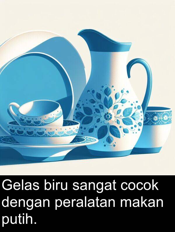 cocok: Gelas biru sangat cocok dengan peralatan makan putih.