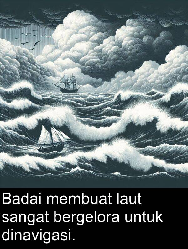 laut: Badai membuat laut sangat bergelora untuk dinavigasi.