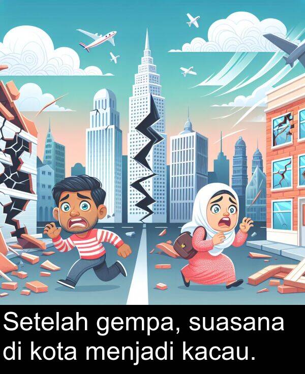 kacau: Setelah gempa, suasana di kota menjadi kacau.