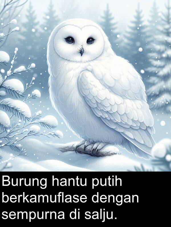 hantu: Burung hantu putih berkamuflase dengan sempurna di salju.