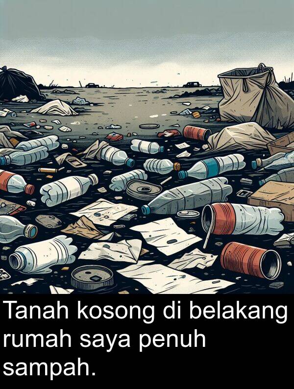 rumah: Tanah kosong di belakang rumah saya penuh sampah.