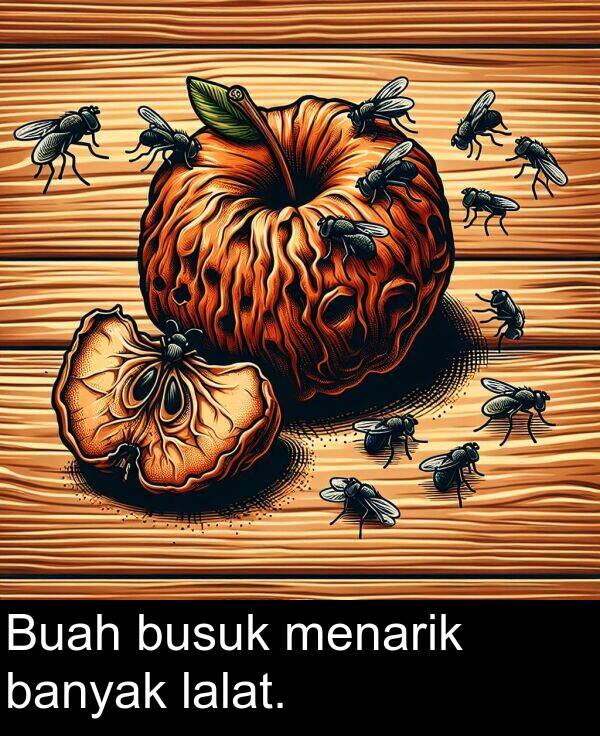 lalat: Buah busuk menarik banyak lalat.