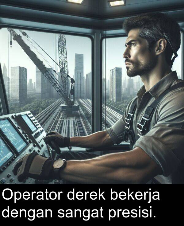 bekerja: Operator derek bekerja dengan sangat presisi.