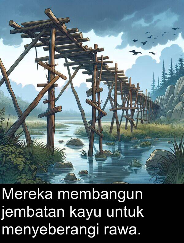 kayu: Mereka membangun jembatan kayu untuk menyeberangi rawa.