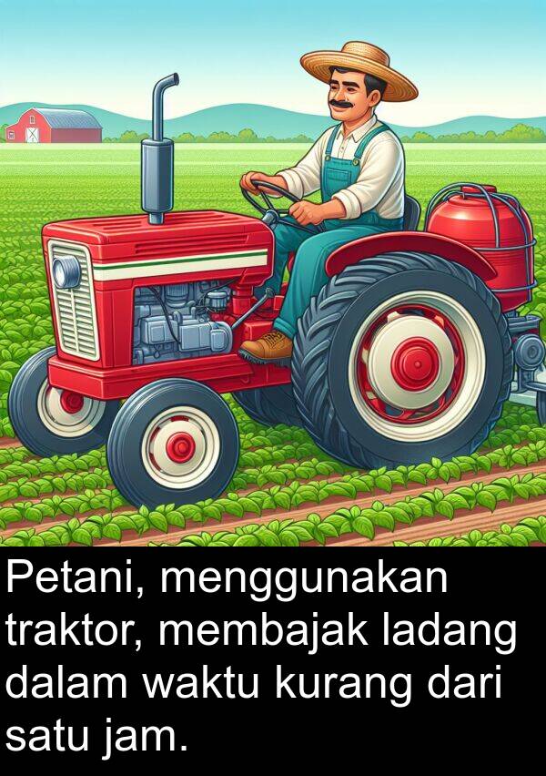 ladang: Petani, menggunakan traktor, membajak ladang dalam waktu kurang dari satu jam.