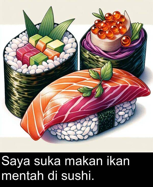 ikan: Saya suka makan ikan mentah di sushi.