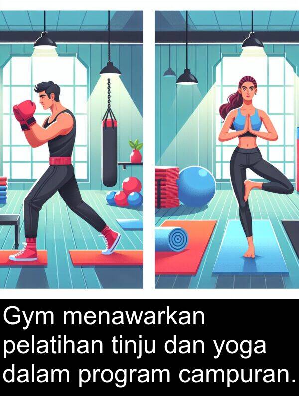 yoga: Gym menawarkan pelatihan tinju dan yoga dalam program campuran.