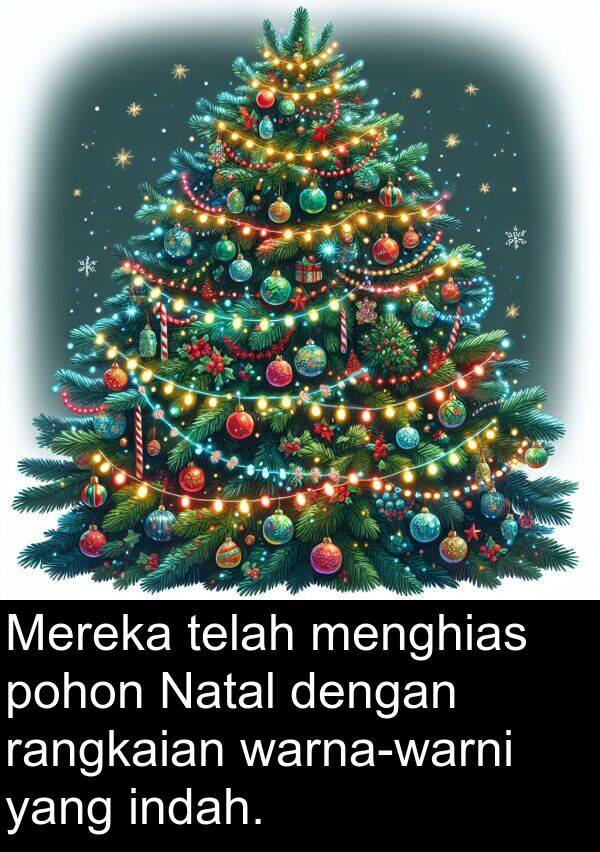 rangkaian: Mereka telah menghias pohon Natal dengan rangkaian warna-warni yang indah.